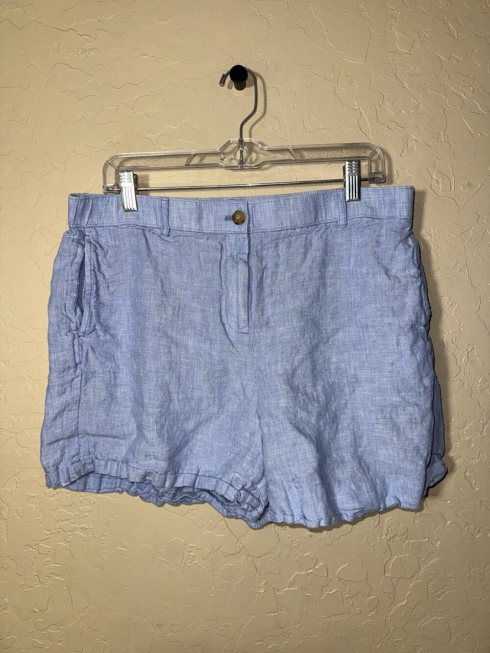 J. Crew 100% linen blue 4” shorts size large